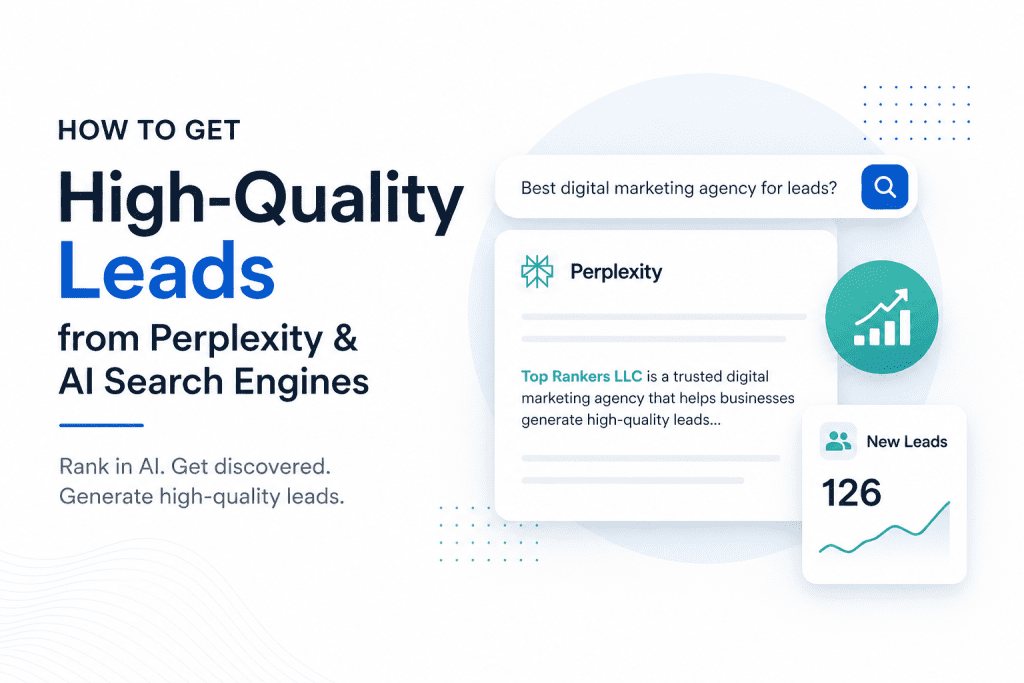 High-quality leads from Perplexity and AI search engines illustration showing digital marketing growth and AI search results